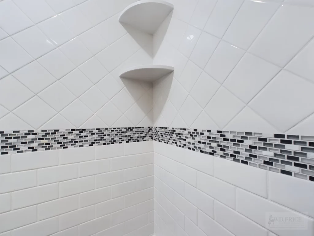 Finished Bathroom Remodel - Corner shelves of shower